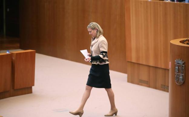 La consejera de Economía, Pilar del Olmo, durante el debate de totalidad del proyecto de presupuestos de la Comunidad. /Letizia Pérez