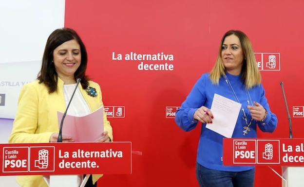 La vicesecretaria general del PSOECyL, Virginia Barcones (D), y la coordinadora del Grupo de Diputados Socialistas de Castilla y León, Esther Peña./Cacho