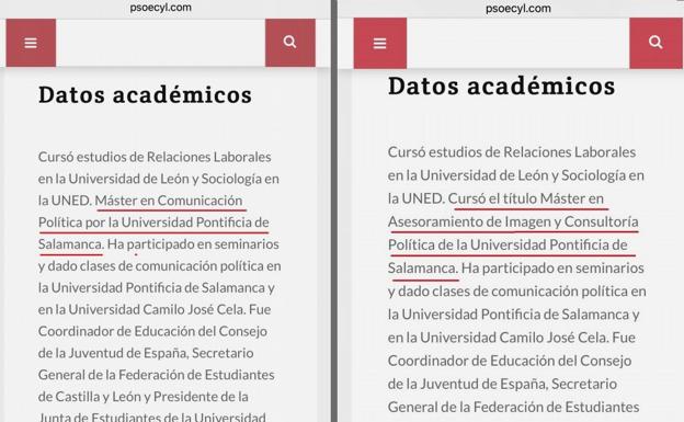 IMagen del antes y el después en el currículum del procurador socialista./