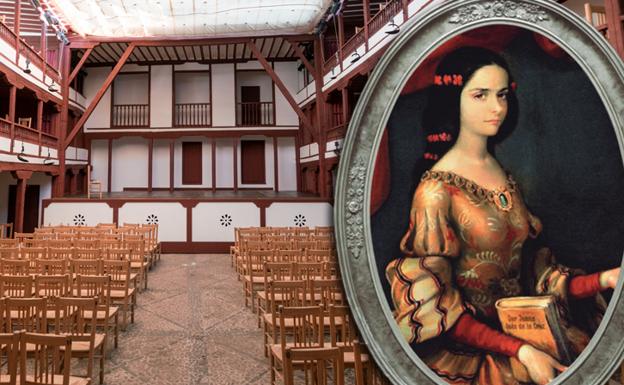 Corral de comedias de Almagro (festivaldealmagro.com) y retrato de Sor Juana Inés./