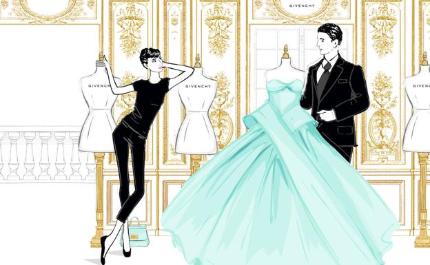 Ilustración de Audrey Hepburn con Hubert de Givenchy. /megan hess